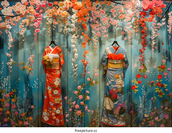 Traditional Japanese Kimonos on Display