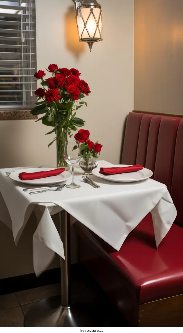 Romantic Table Scene with Roses and Wine