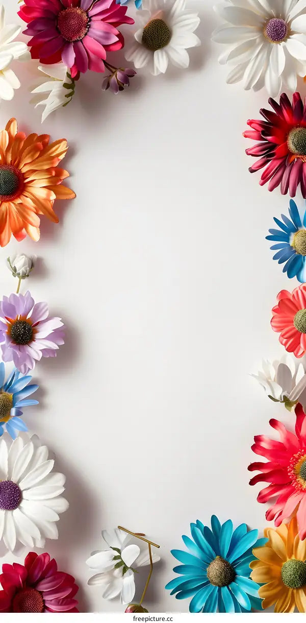 Colorful Flowers Bordering a White Background