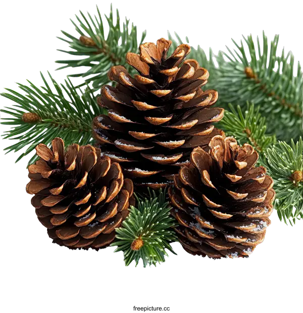 [Transparent Background PNG]Winter Pine Cones and Branches on Snow