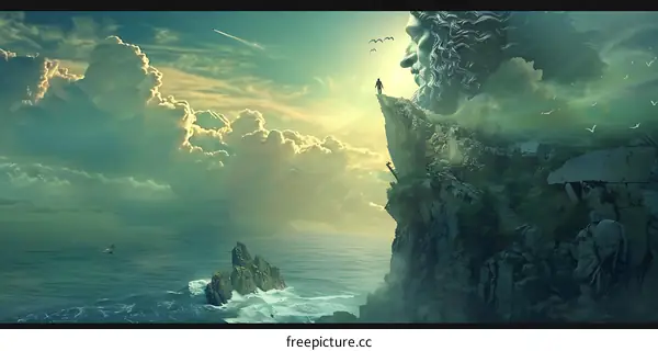 Fantasy Landscape with a Giant Face Sculpture