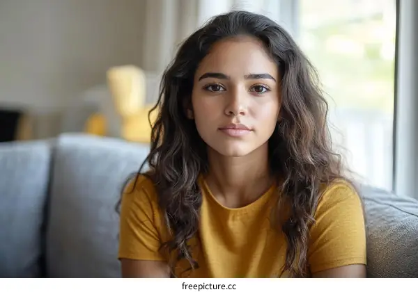 Portrait of a Young Woman with a Calm Expression