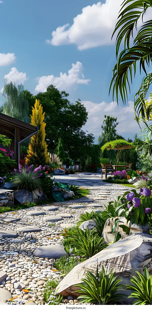 Stone Path Through a Garden Landscape