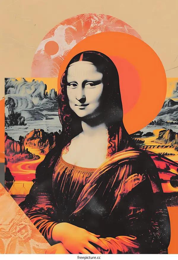 Mona Lisa Abstract Collage Art With Orange Background