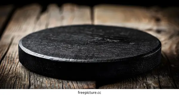 Black Round Cutting Board on Wooden Surface
