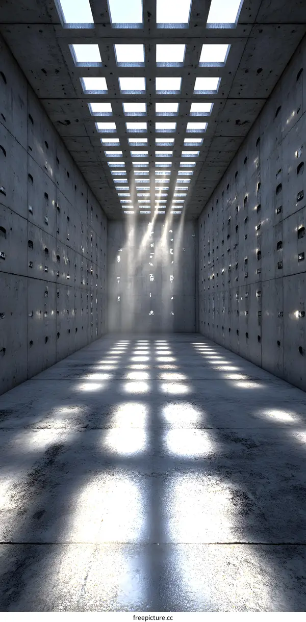 Concrete Room with Light Shining Through Ceiling