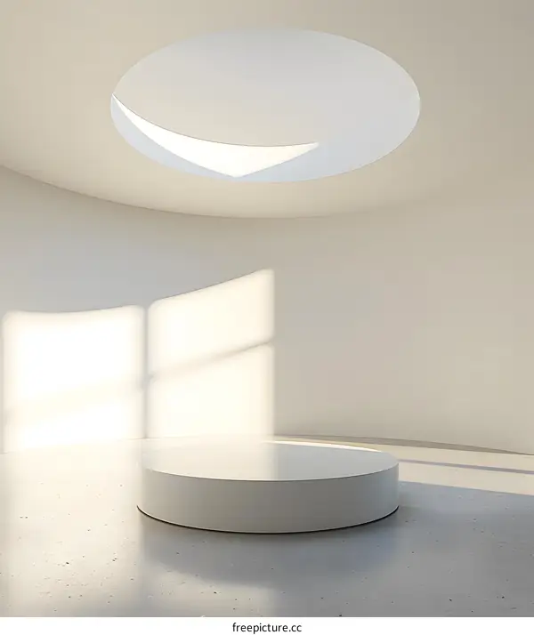 Minimalist White Room With Round Platform