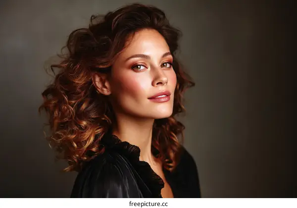 Close-up Fashion Portrait of a Woman with Curly Hair