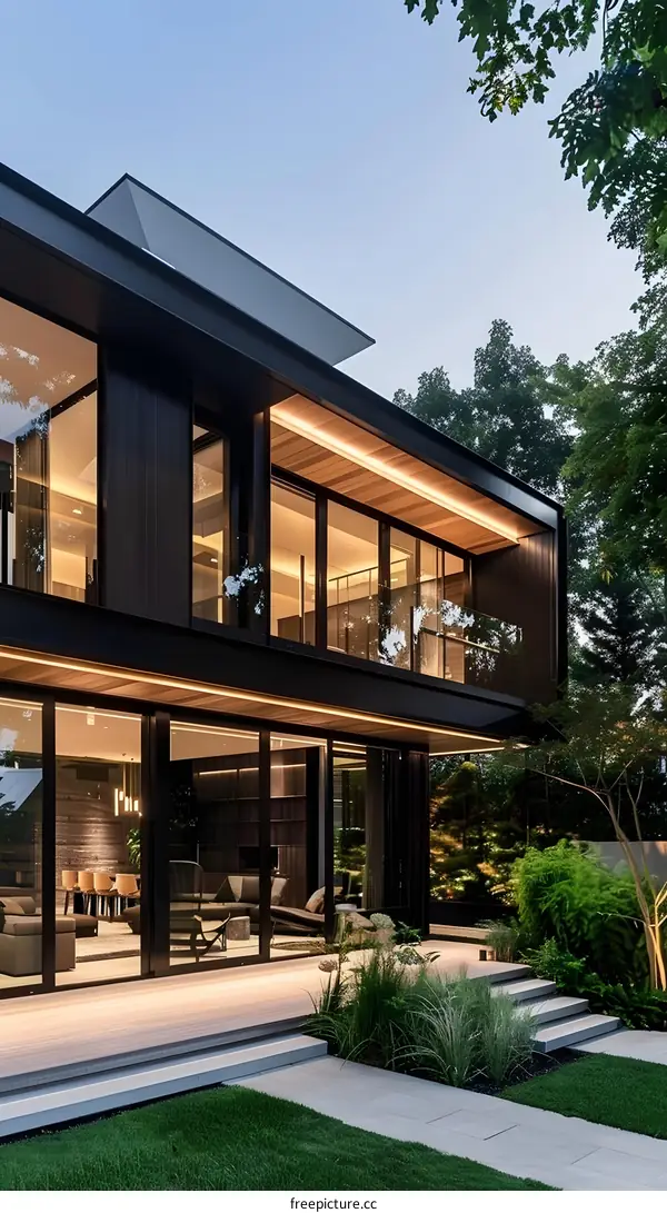 Modern Minimalist House Exterior With Green Grass And Patio