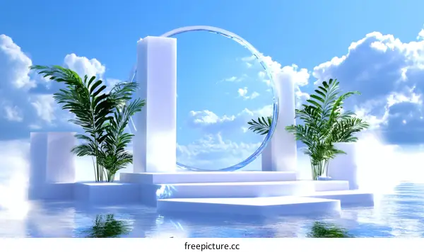 Modern Minimalist White Display Podium with Plants