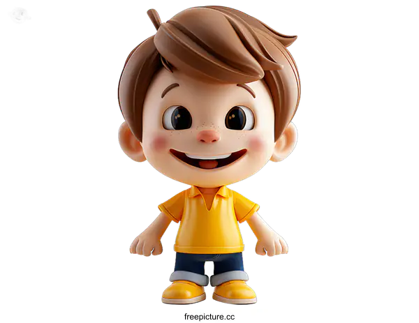 [Transparent Background PNG]3d cartoon character of a smiling boy with brown hair
