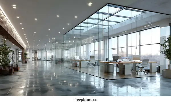 Modern Open-Plan Office Space with Glass Partitions