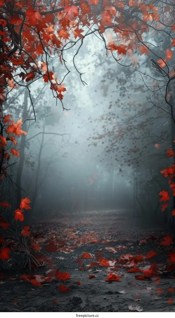 Red leaves in the forest