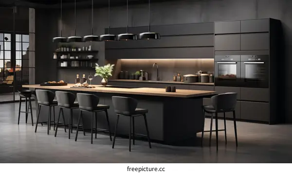 Stunning Black Kitchen Island with Luxe Bar Stools