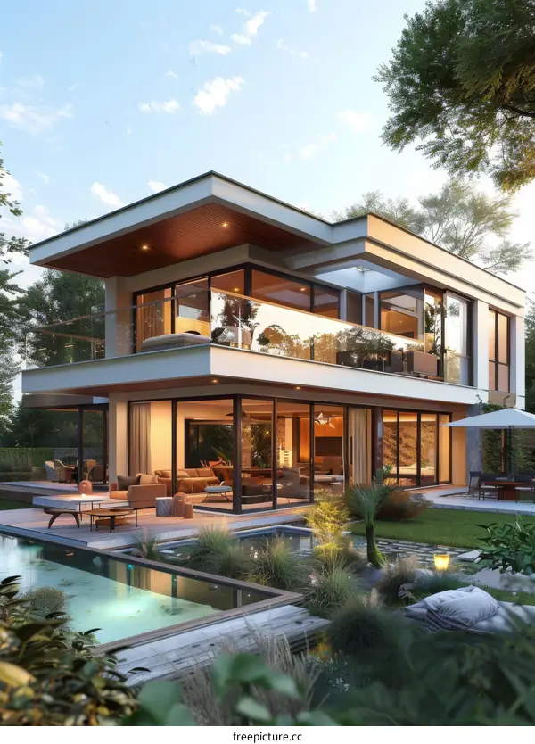 Modern Villa Exterior Design with Pool and Garden