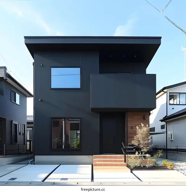 Modern Black House with a Wooden Accent Wall