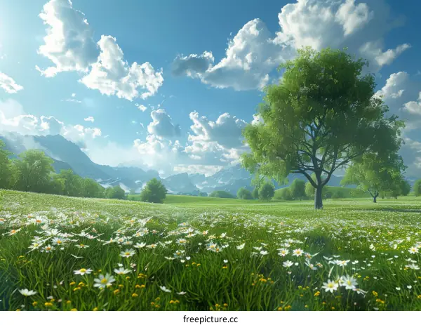 Spring Meadow Landscape Illustration