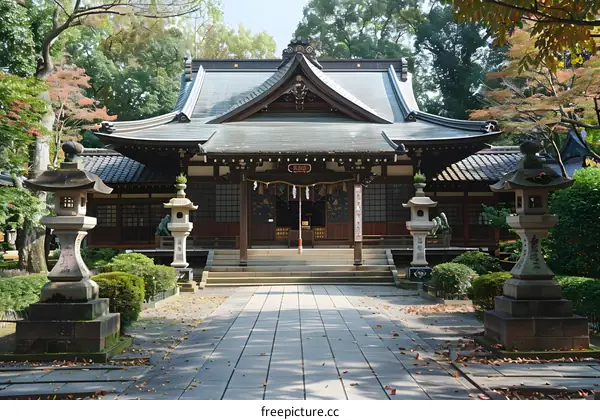 Japanese traditional temple with autumn leaves