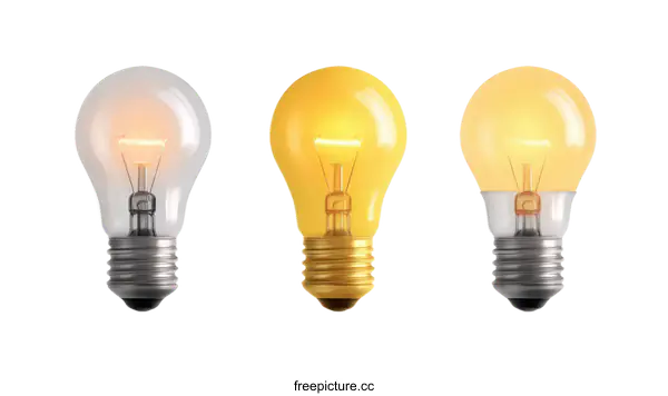 [Transparent Background PNG]Three incandescent light bulbs with different brightness levels