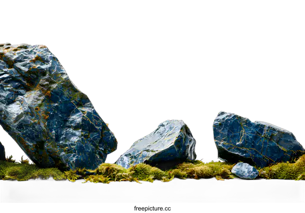 [Transparent Background PNG]Blue Rocks With Moss On White Background
