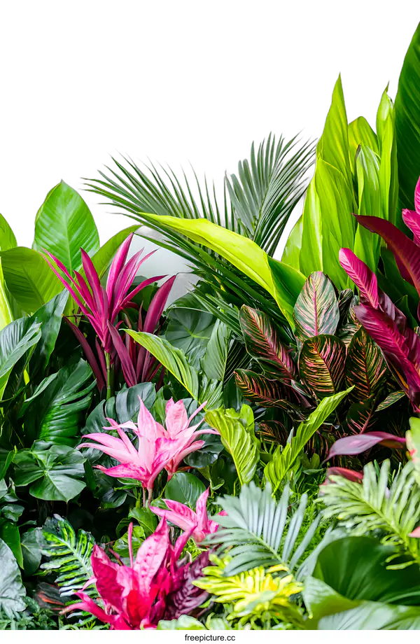 [Transparent Background PNG]Tropical Plants Background With Green and Pink Leaves