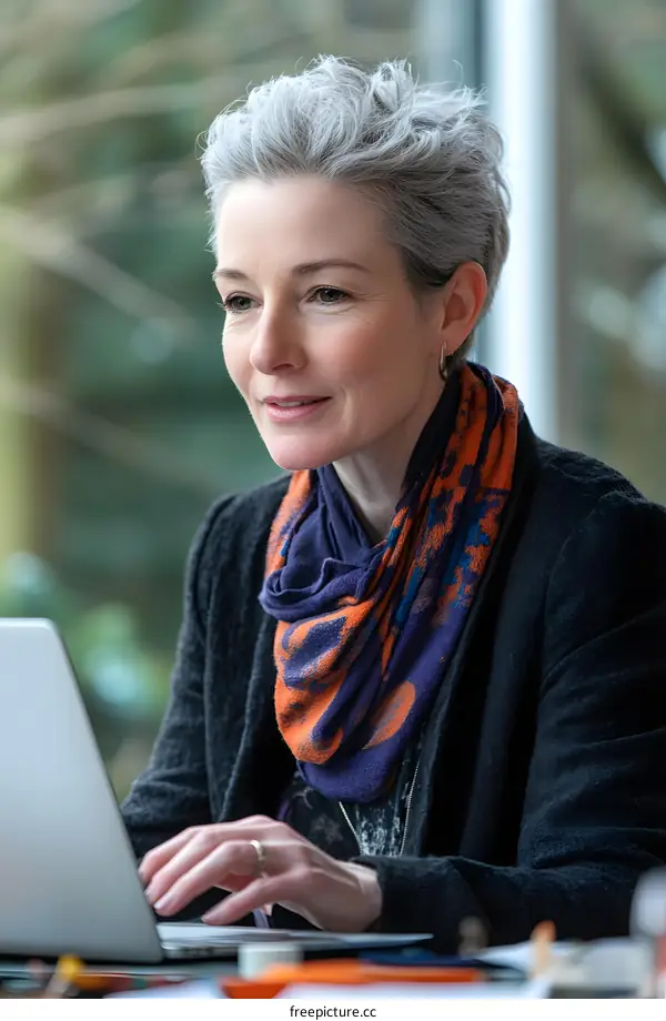 Mature Woman Working on Laptop