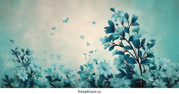 Azure Floral Fantasy Landscape Illustration