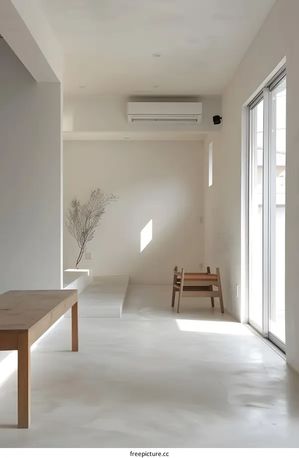 Minimalist Interior Design with White Walls and Wooden Furniture