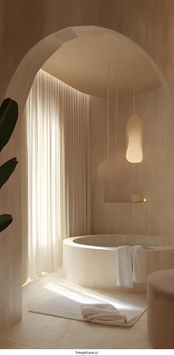 Modern Minimalist Bathroom Interior Design With Arched Window