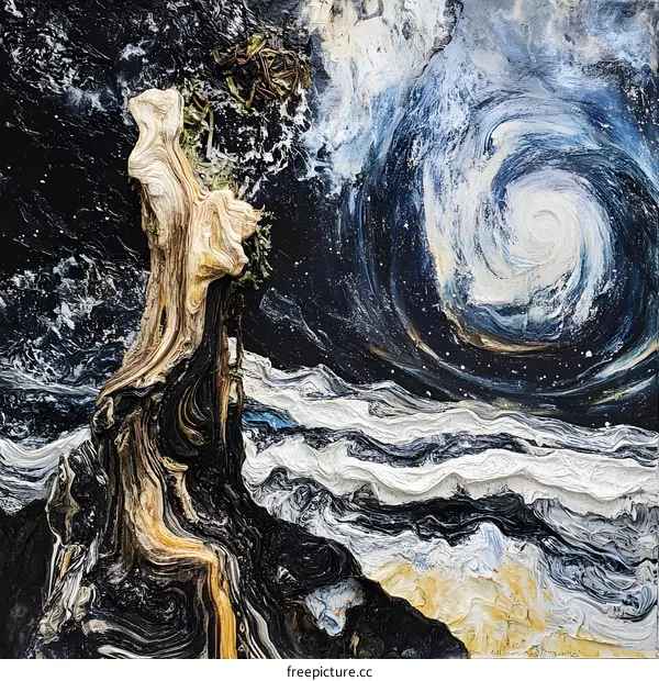 Abstract Art with Tree and Starry Night Sky