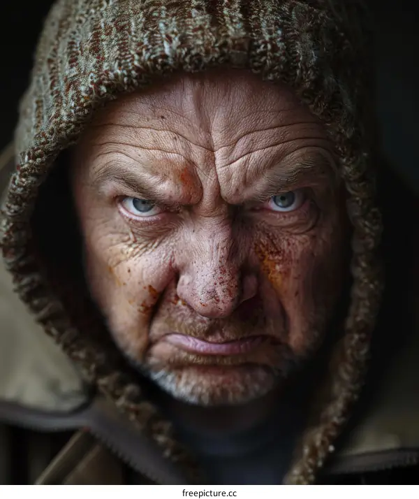 Closeup Portrait of a Senior Man with Tough Expression