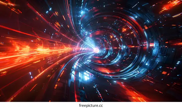 Blue and orange digital tunnel