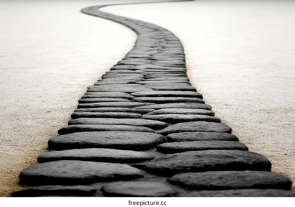 Abstract Black Stone Path in a Garden