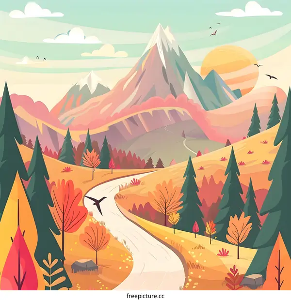 Autumn Mountain Landscape Illustration