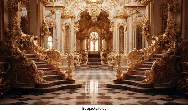 ornate hallway and grand staircase