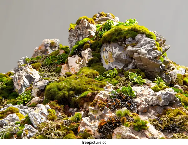 Green Moss Growing On Rocks