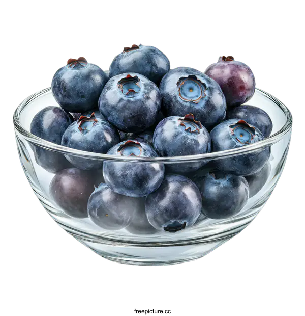 [Transparent Background PNG]Fresh Blueberries in a Glass Bowl