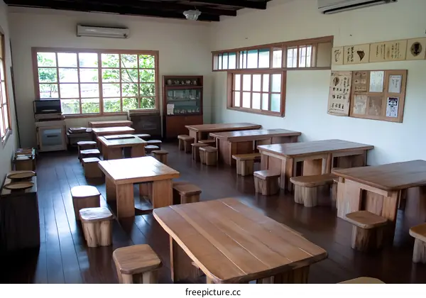 Wooden Tables and Chairs in a Japanese Tea Room