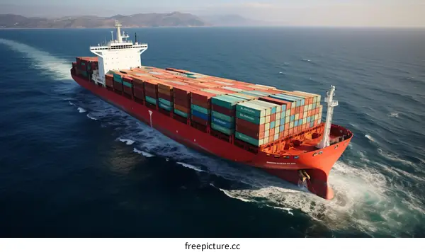 Large Container Ship Sailing on the Ocean