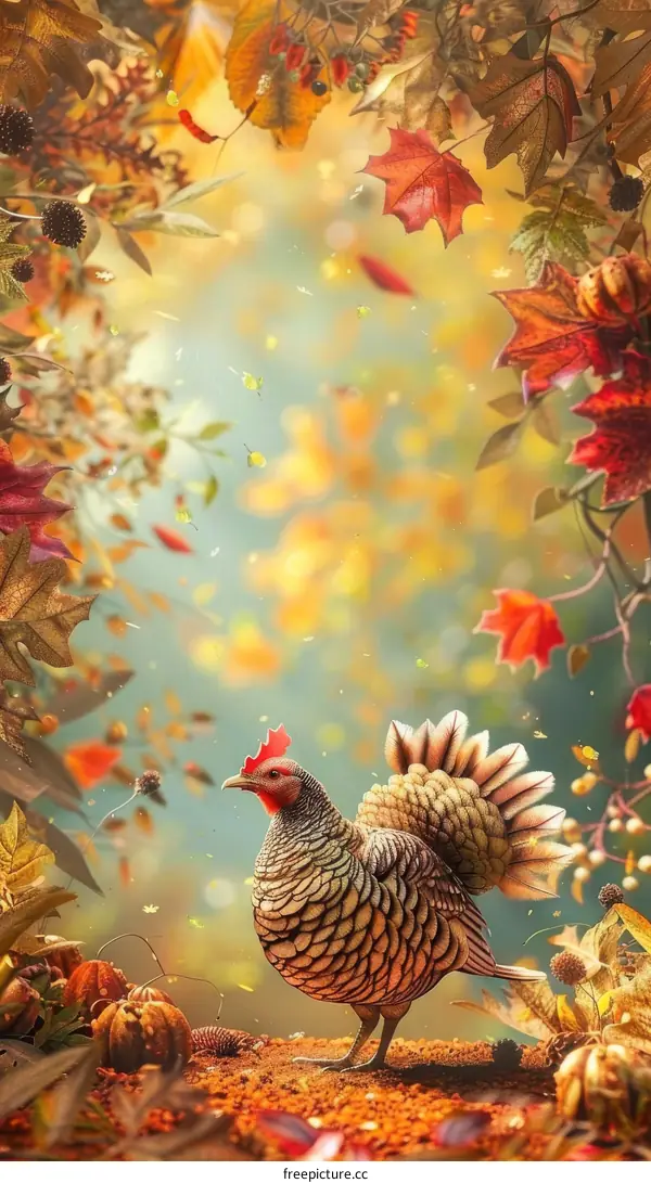 Autumnal Thanksgiving Scene with Hen