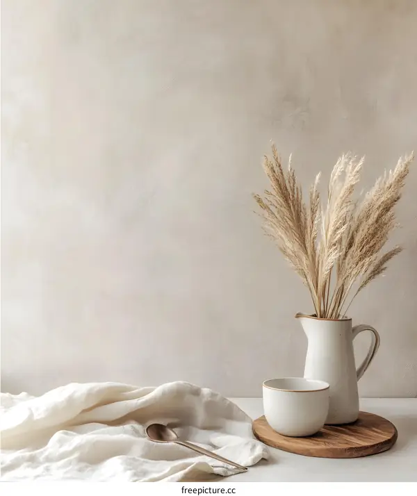 Minimalist Table Setting With Beige Wall Background