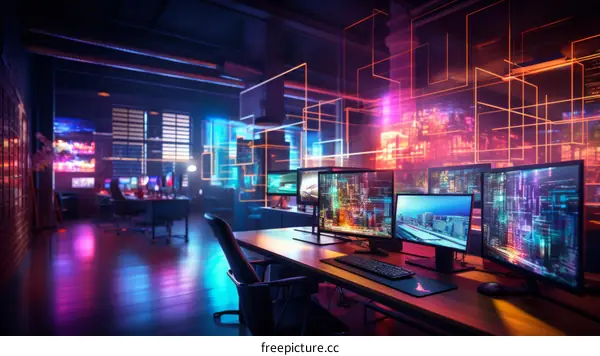 Futuristic Gaming Setup with Neon Lights