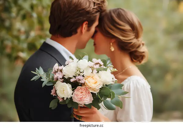 Loving Couple Sharing a Tender Moment at Wedding