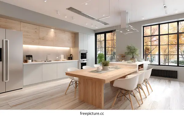 Modern Kitchen Dining Area with Wooden Table
