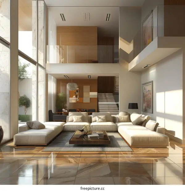 Modern Luxury Home Interior Design: Spacious Living Room with Terrace