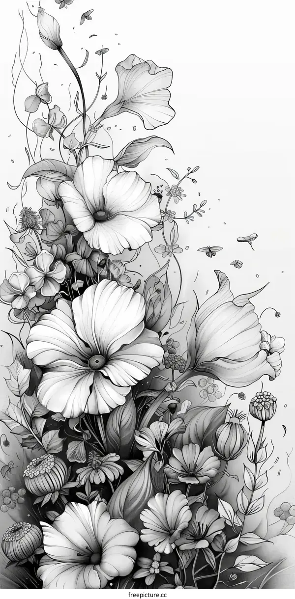 Black and white floral illustration