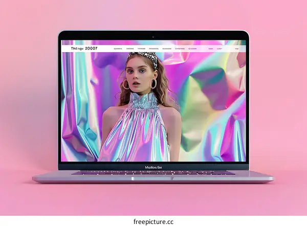 Woman in a Silver Dress on a Laptop Screen