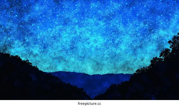 Starry Night Sky Over Mountains Illustration