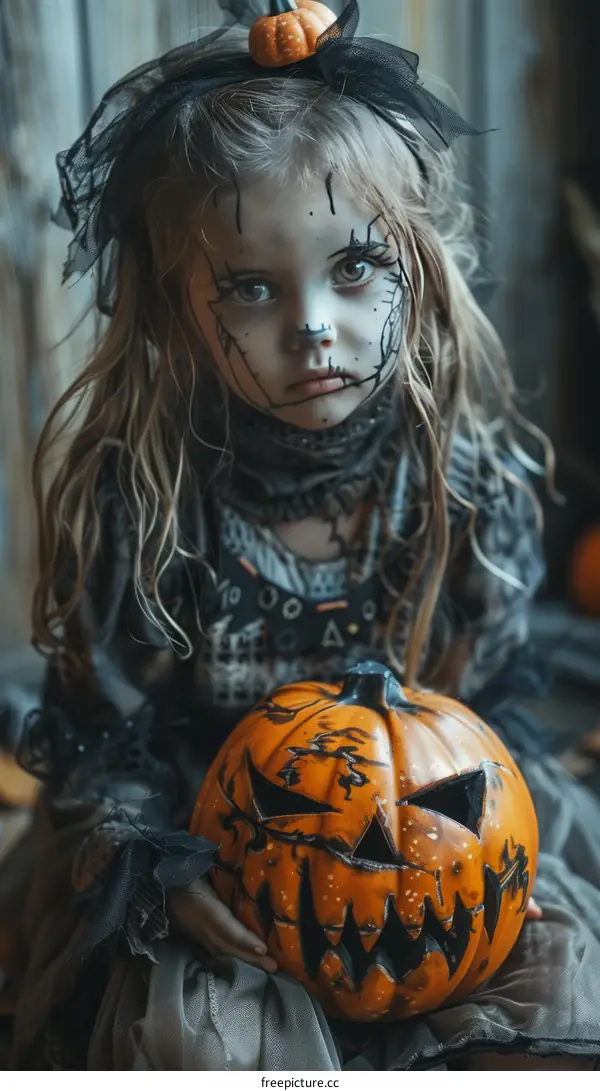 Little girl dressed up as a witch for Halloween