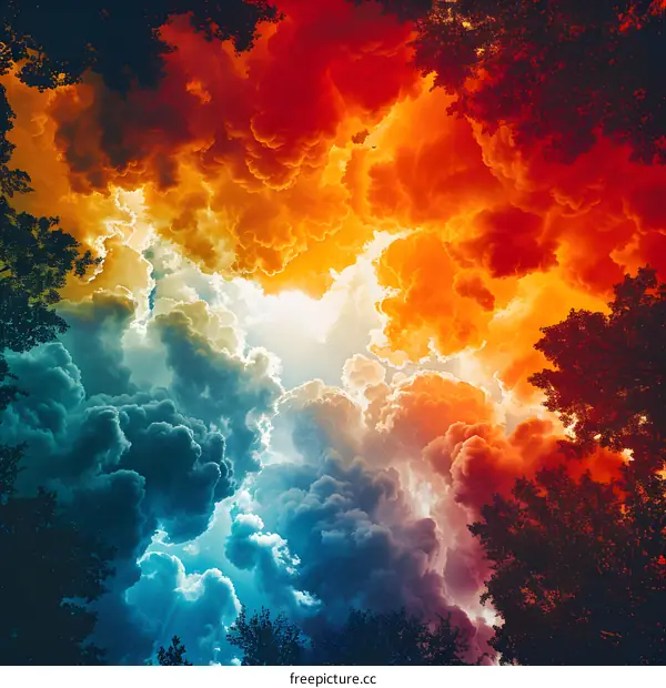 red and blue clouds